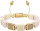 Women's Cream & Soft Pink Ceramic Flatbead Bracelet with Gol