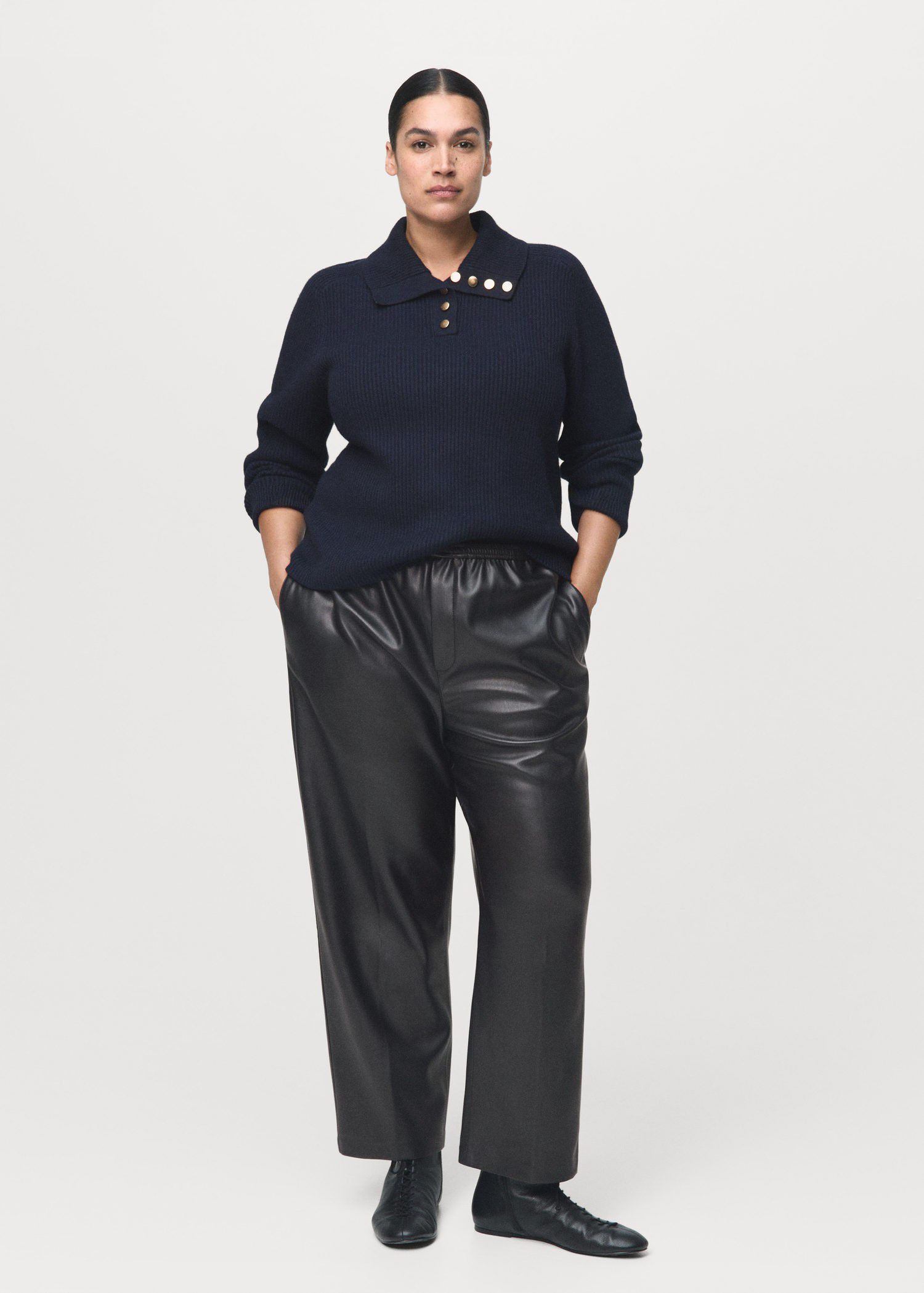 Leather-effect elastic waist trouse