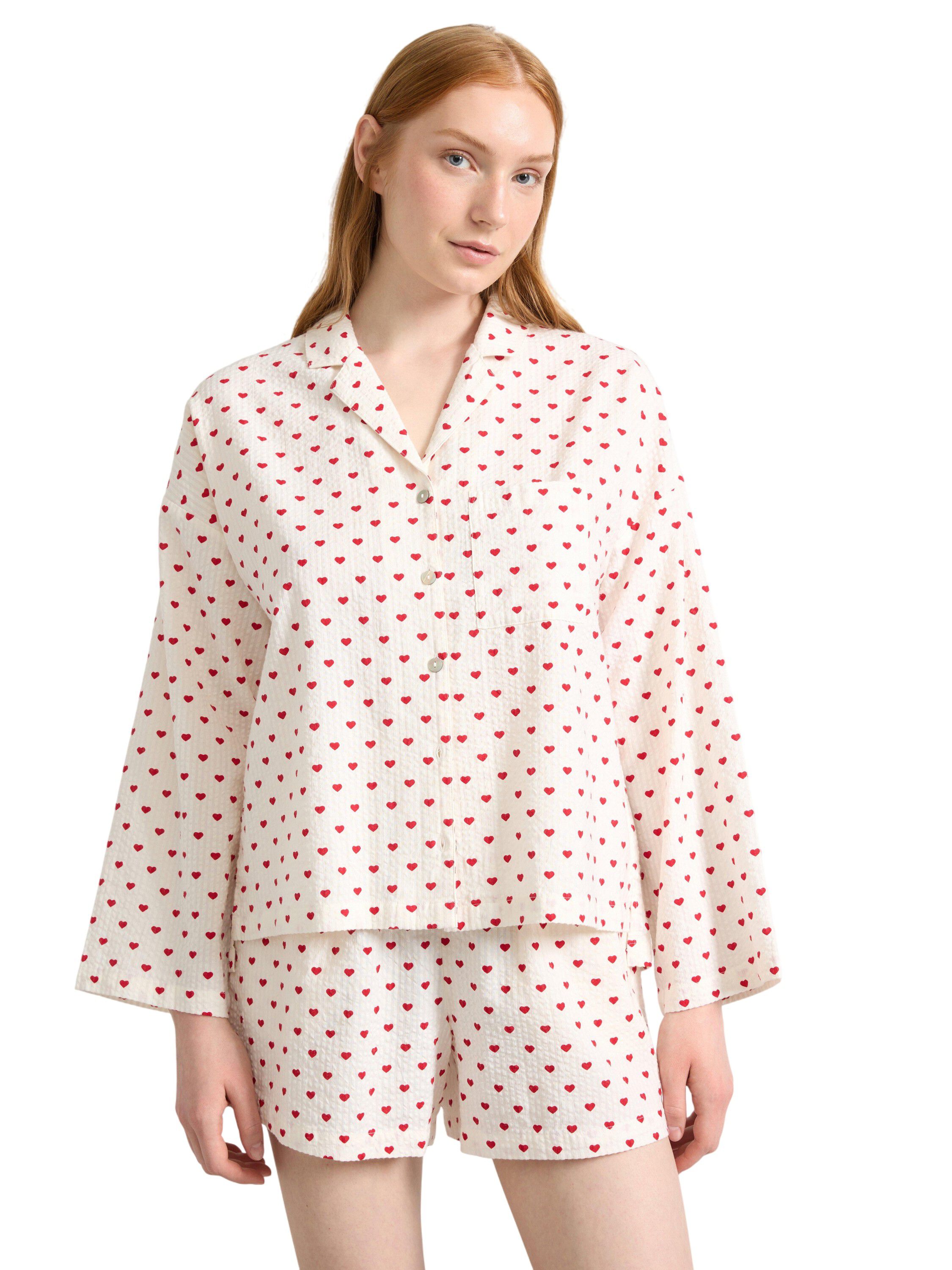 Pyjama shirt in seersucker with lon