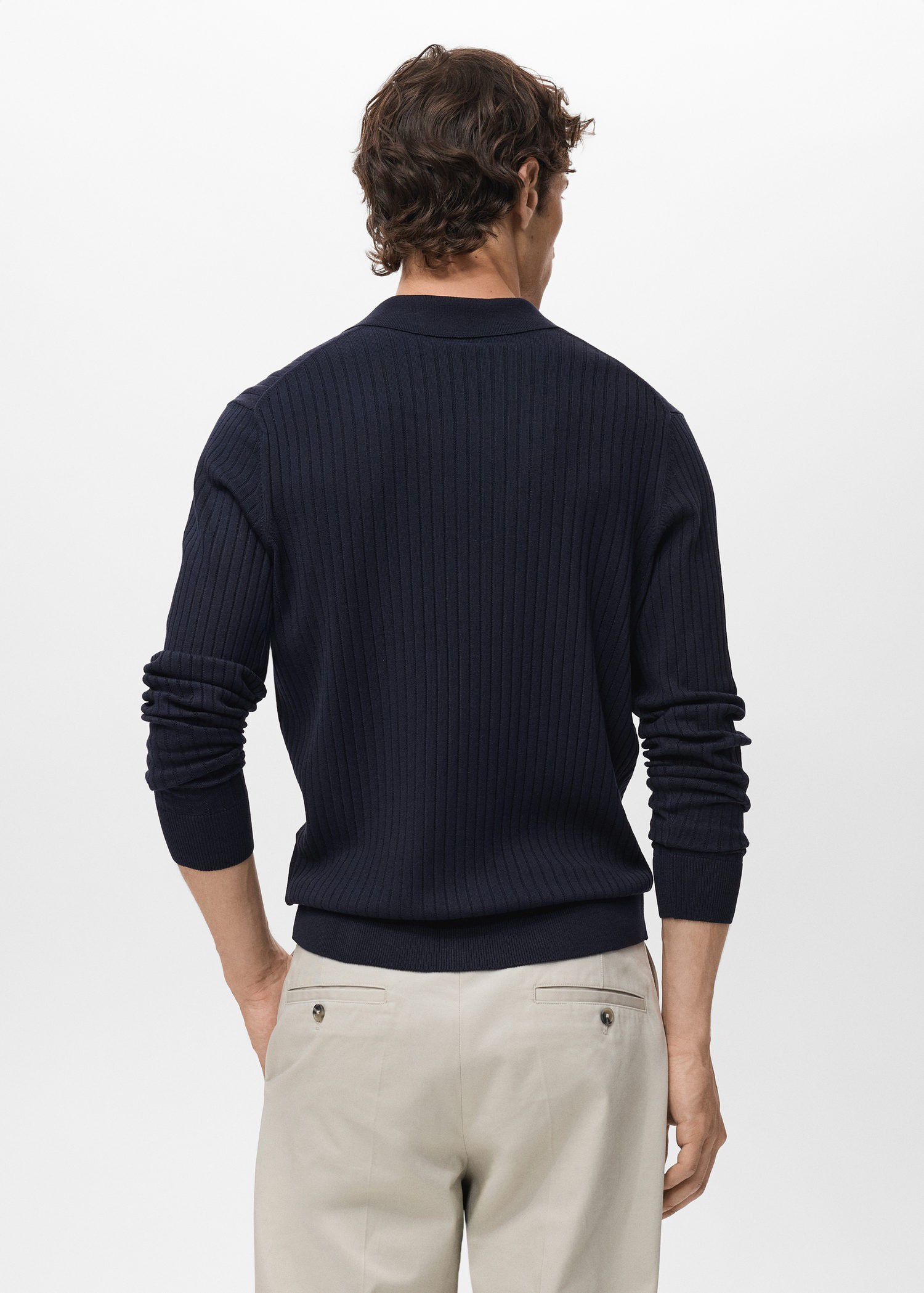 Ribbed knitted polo sweater