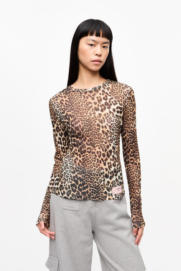 Printed Marl Mesh Long Sleeve Top