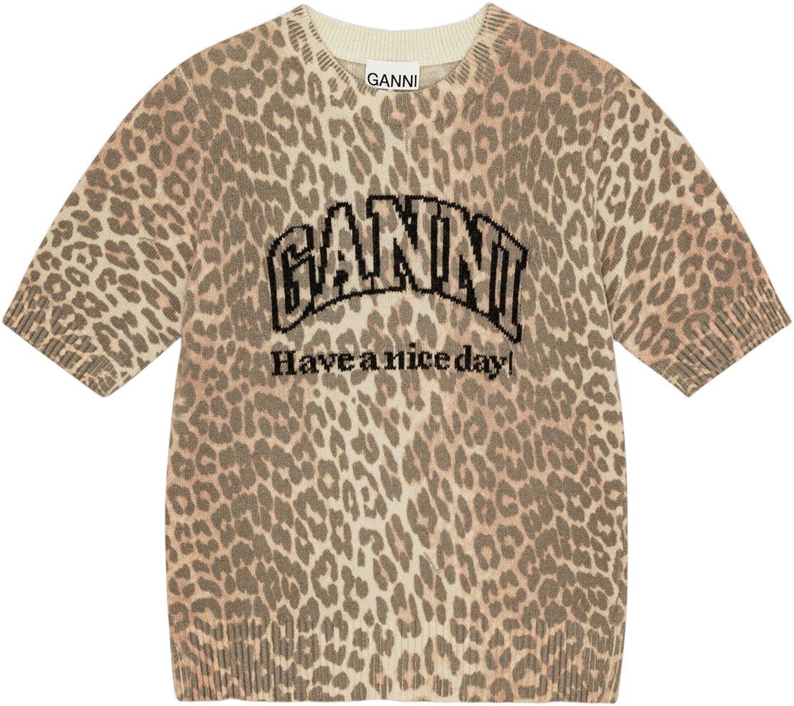 Graphic Wool Mix Printed Leopard T-