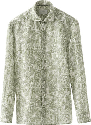 Contemporary Fit Dark green Gaudí Garden Print Shirt