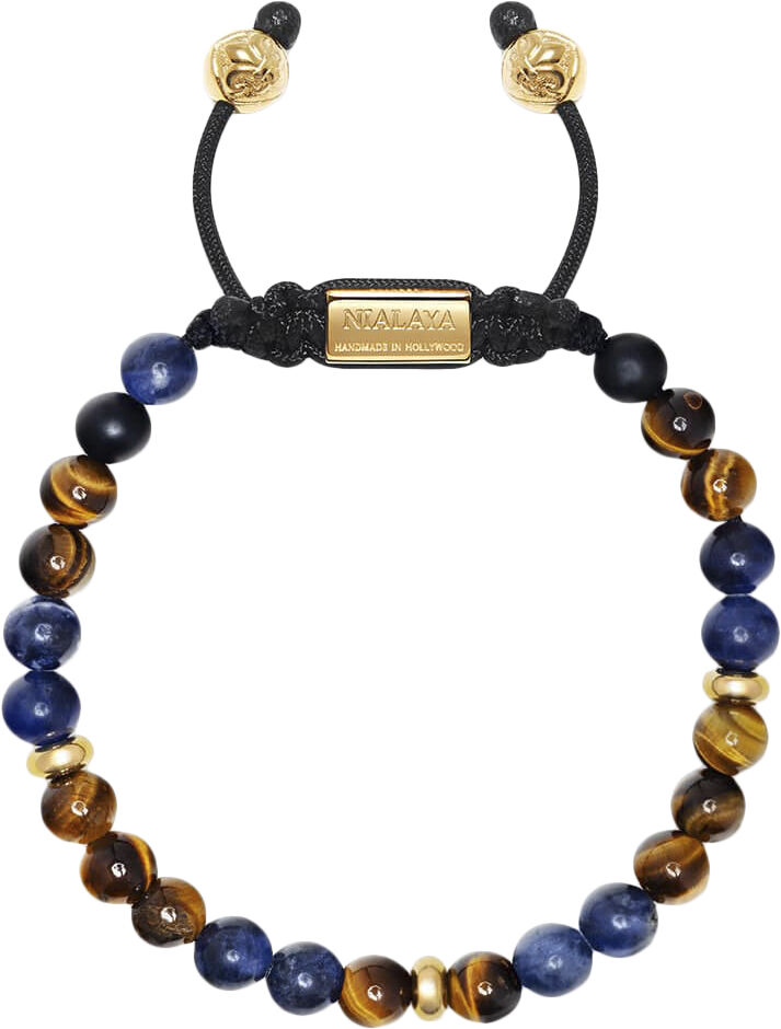 Men's Beaded Bracelet with Dumortierite, Brown Tiger Eye and
