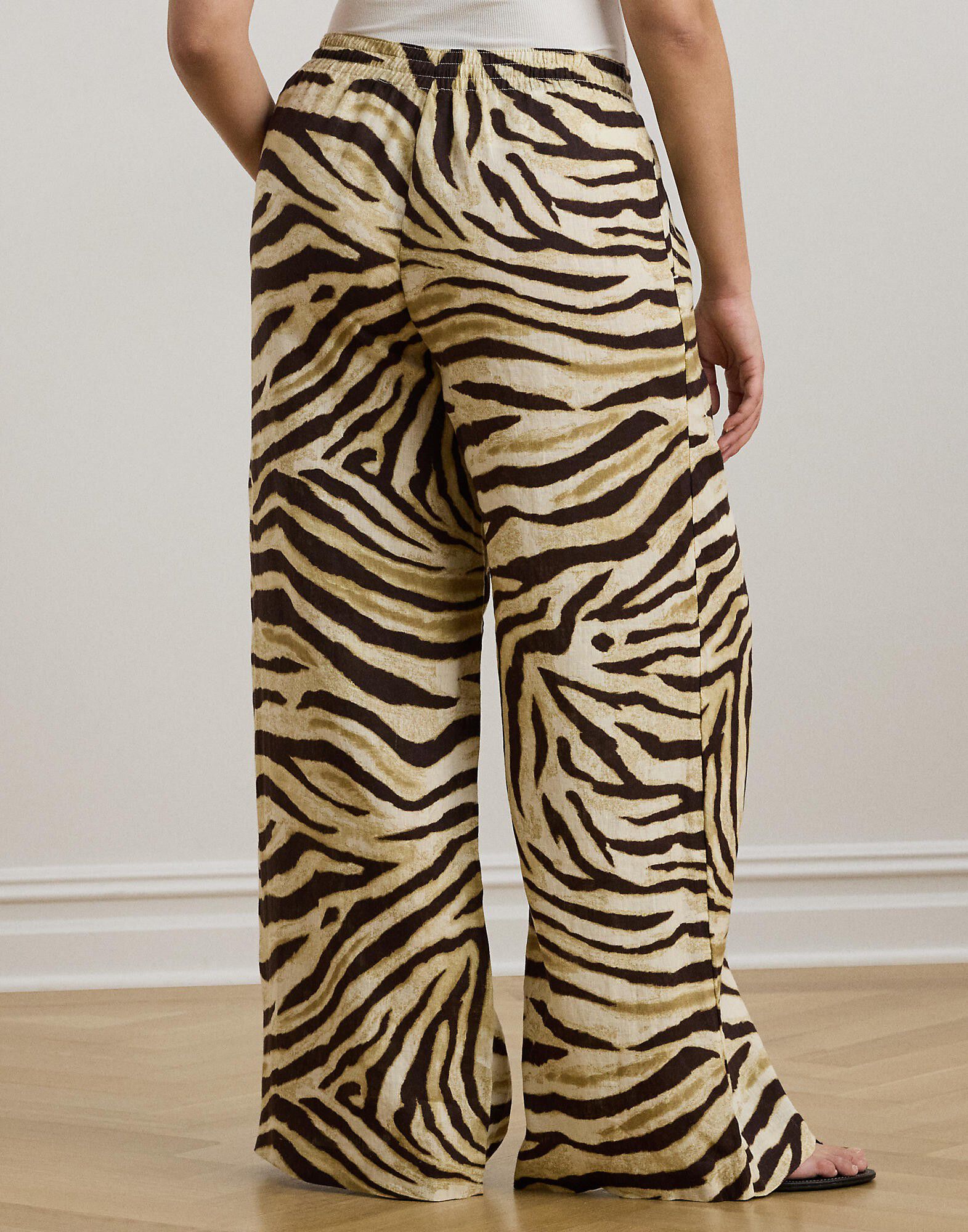 Zebra-Print Linen Wide-Leg Pant