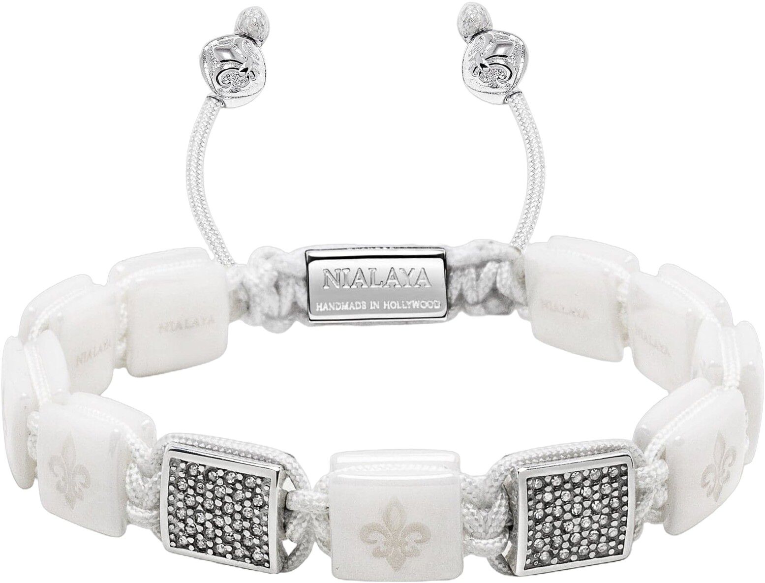 Women's White Ceramic Flatbead Bracelet with Silver CZ