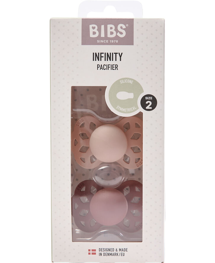 BIBS Infinity 2 PACK Silicone Symmetrical Size 2 Blush/Woodc