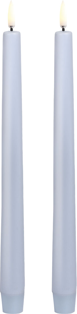 LED taper candle, Skype blue, smooth, 2-pack, 2,3x25 cm