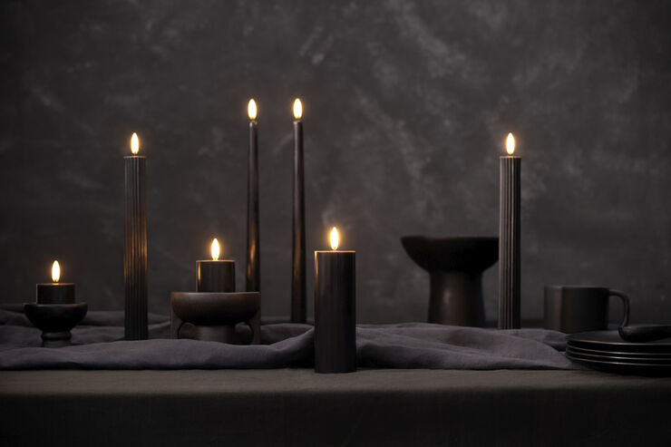 LED slim taper candle, Plain black, Smooth, 2-pack, 2,3x32 c