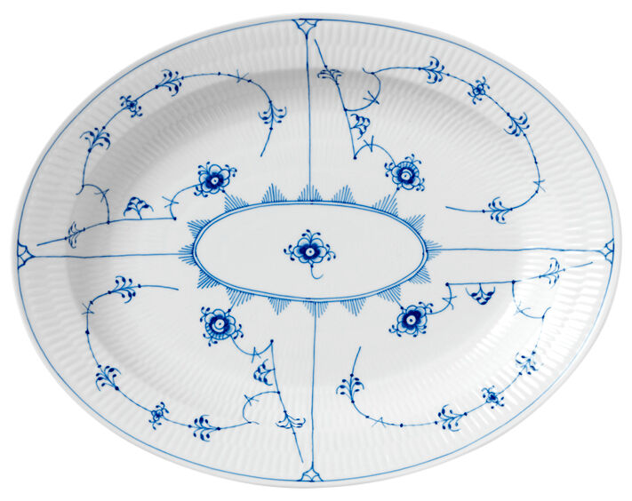 Blue Fluted Plain fat oval 36,5 cm