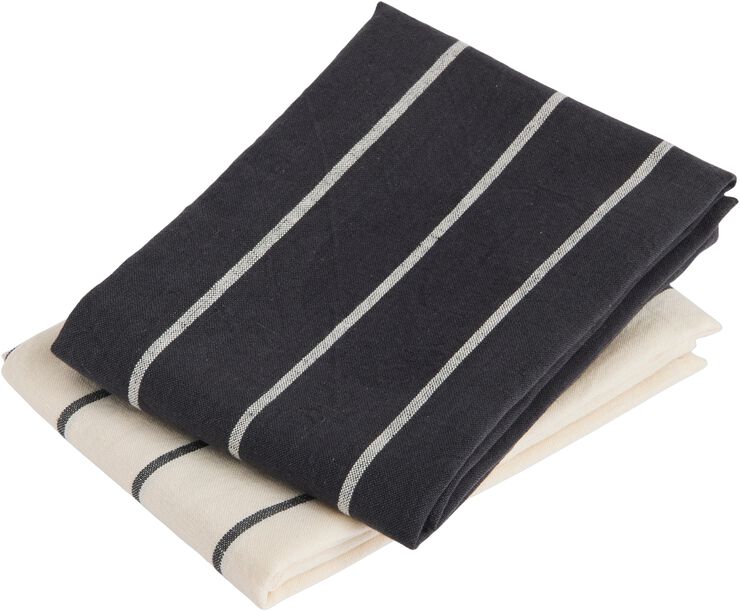 Outdoor Market Tea Towel - Set of 2 - Black with beige stripe