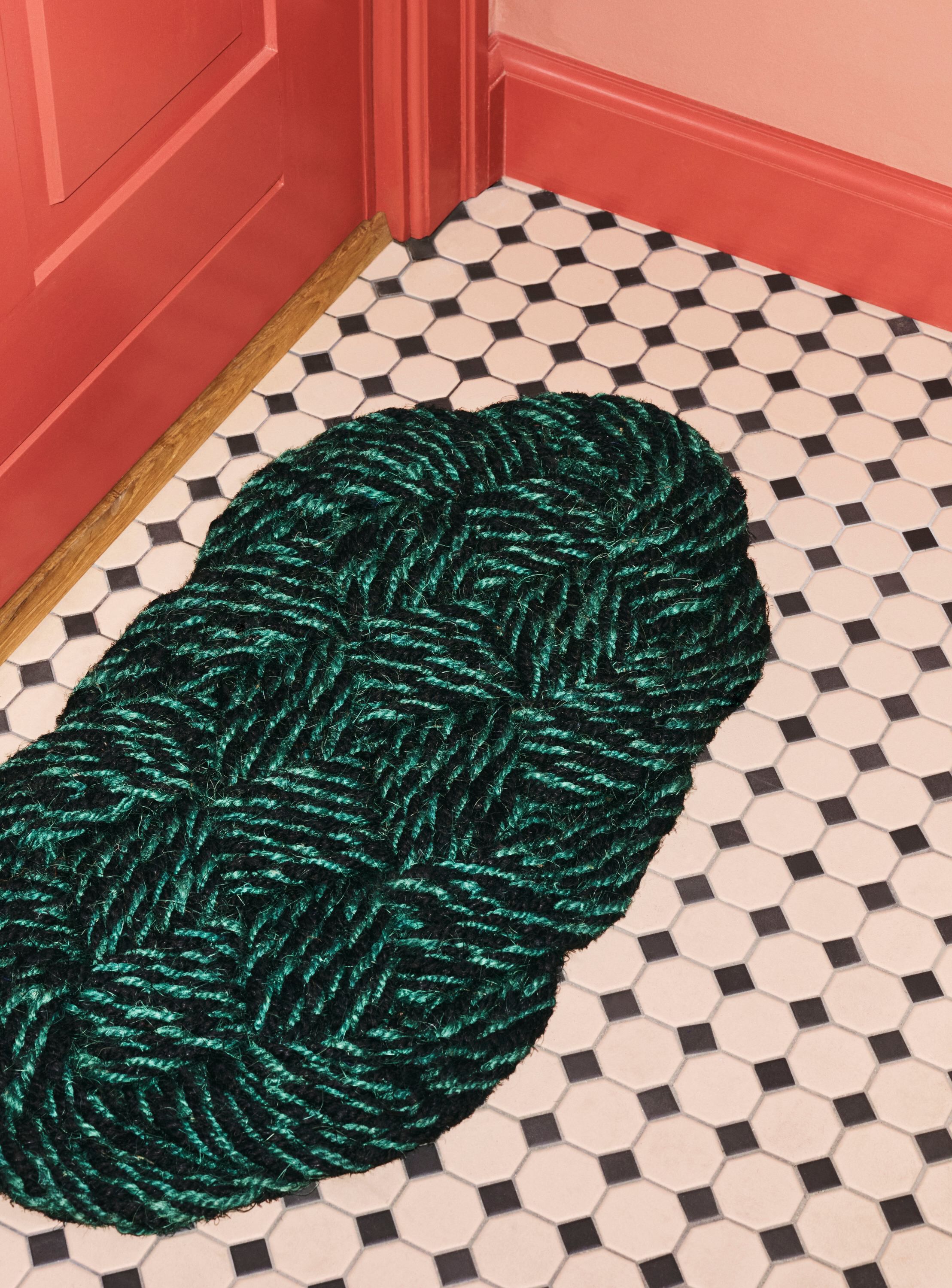 Coco Door Mat-Swirl-Green and black