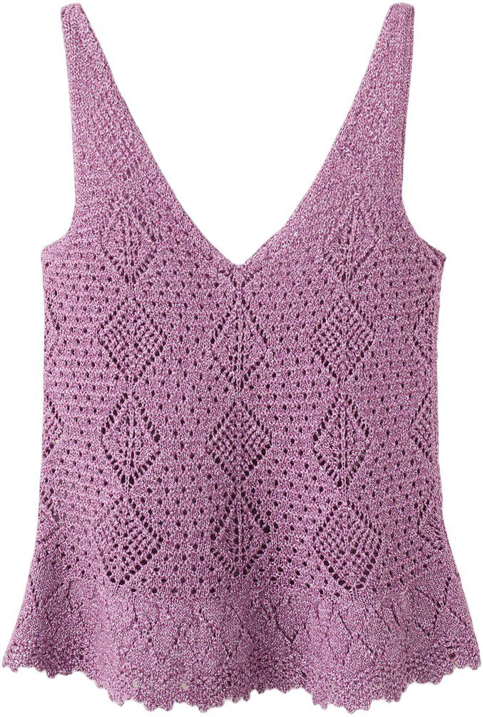 Scalloped frill lurex crochet top
