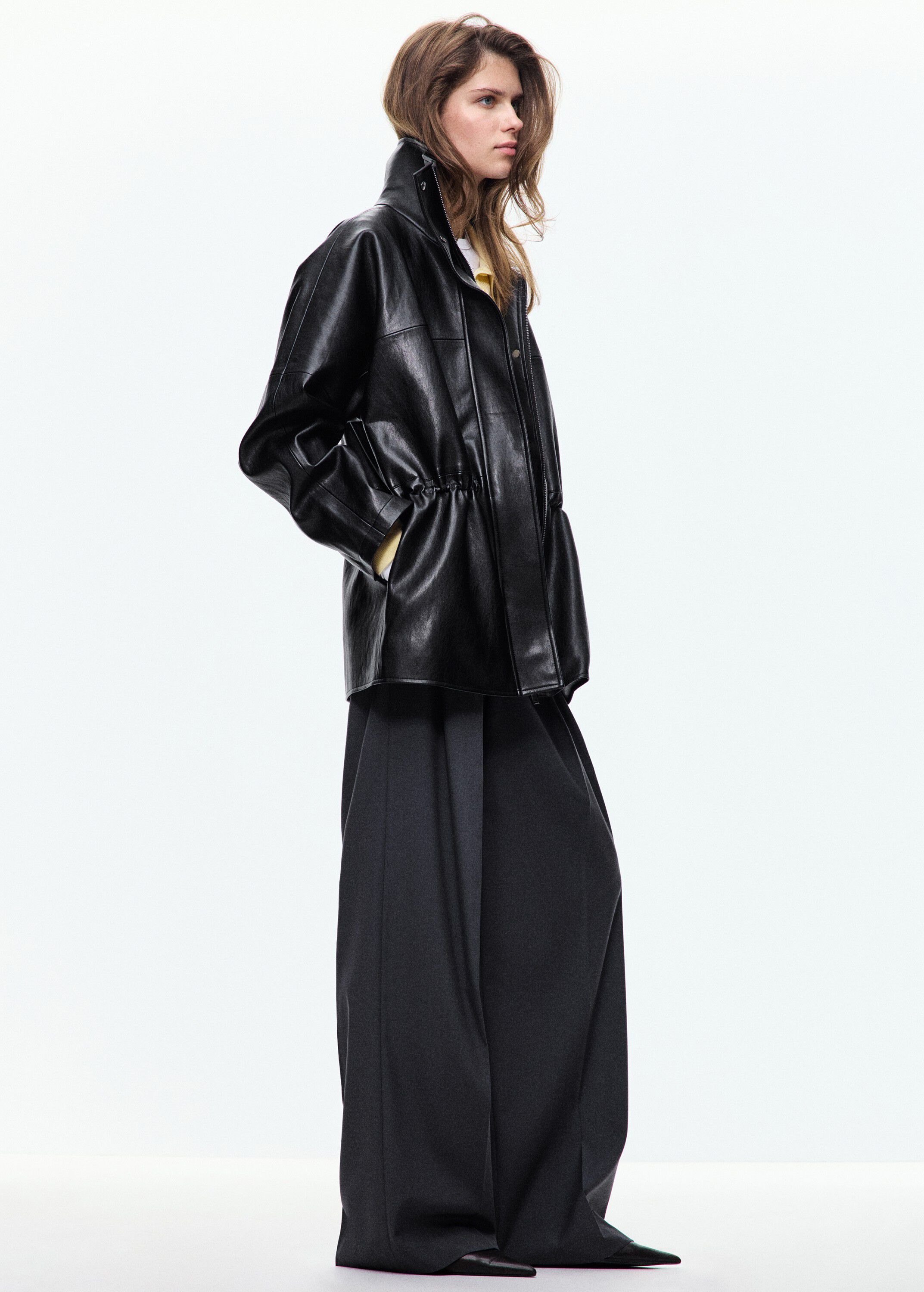 Faux leather funnel neck jacket