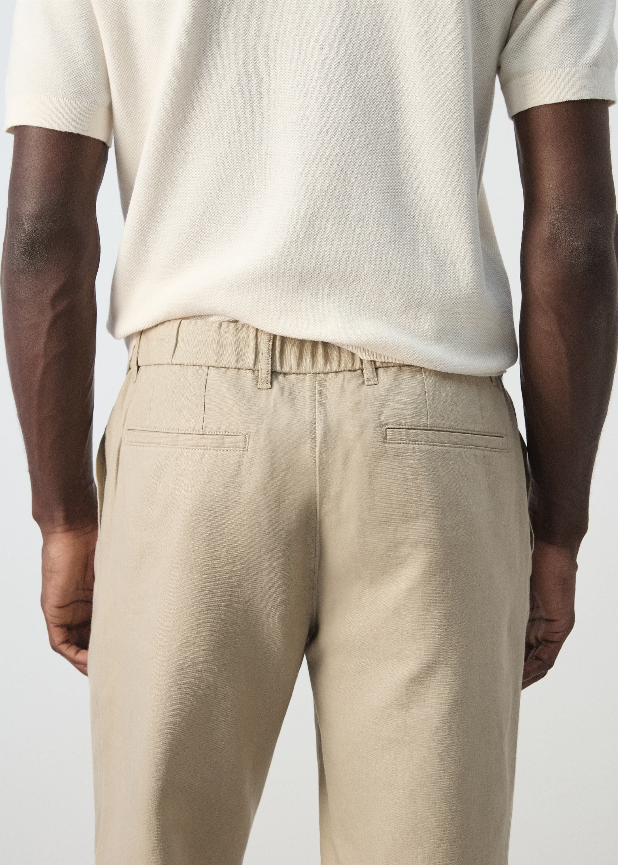Slim fit cropped linen-cotton trous