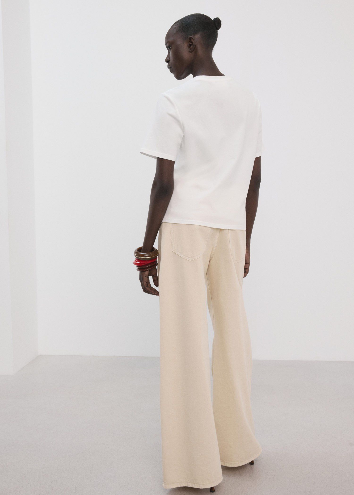 Embroidered cutwork cotton T-shirt