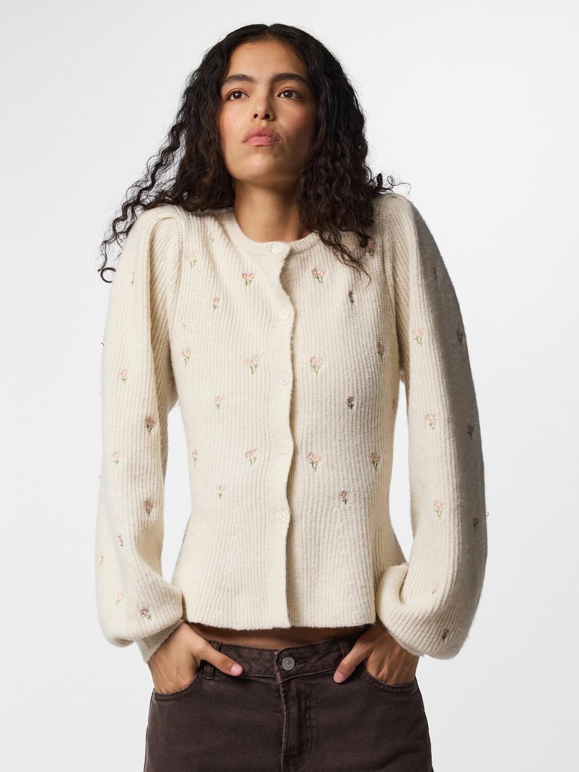 Pcsilly Ls Puff Knit Cardigan Emb Bc