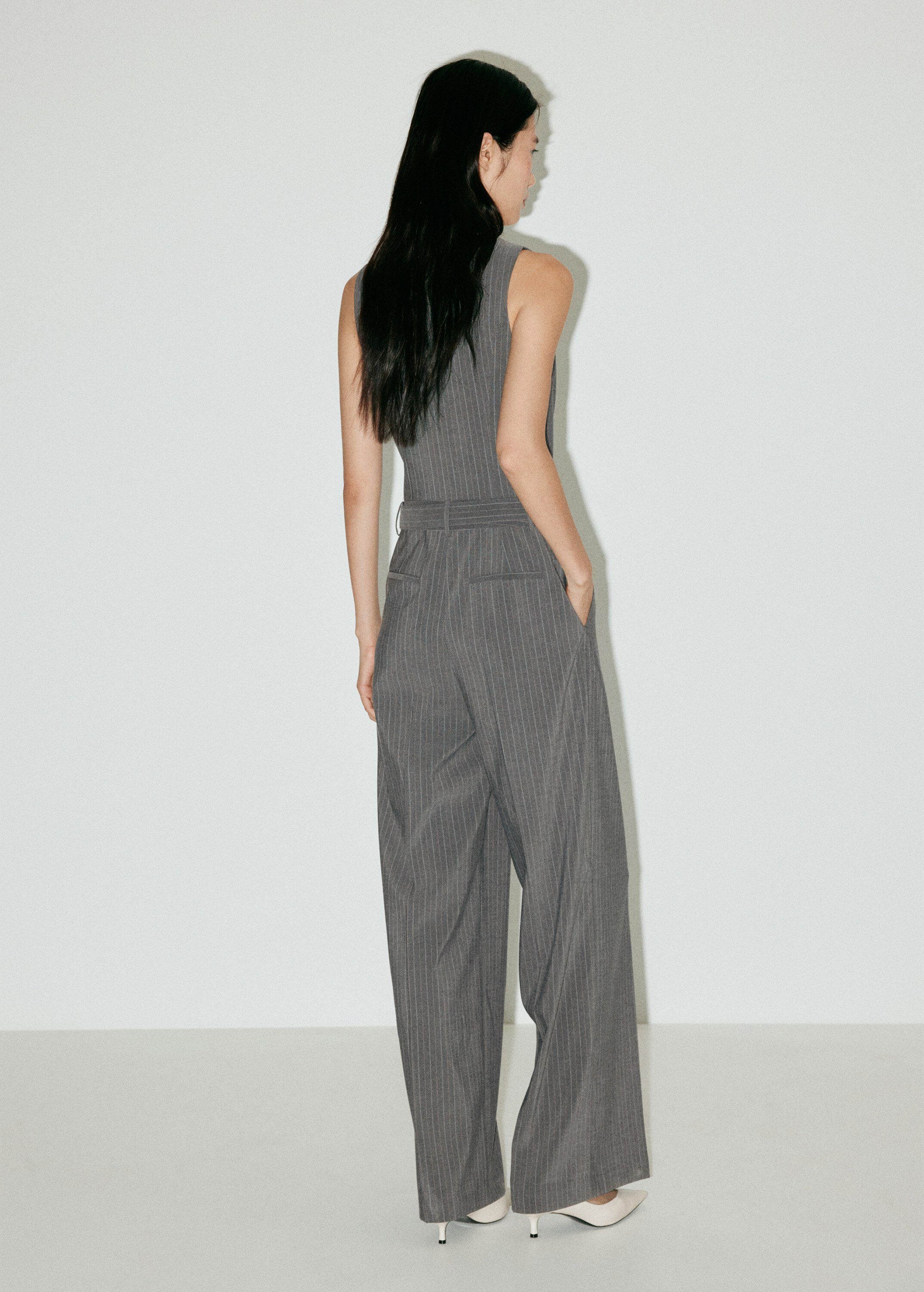 Pinstripe jumpsuit with belt