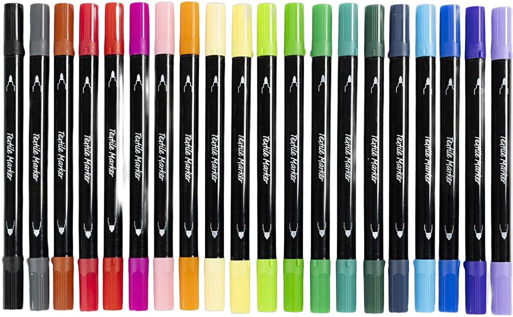 Tekstiltusch, streg 2,3+3,6 mm, standardfarver, 20 stk.