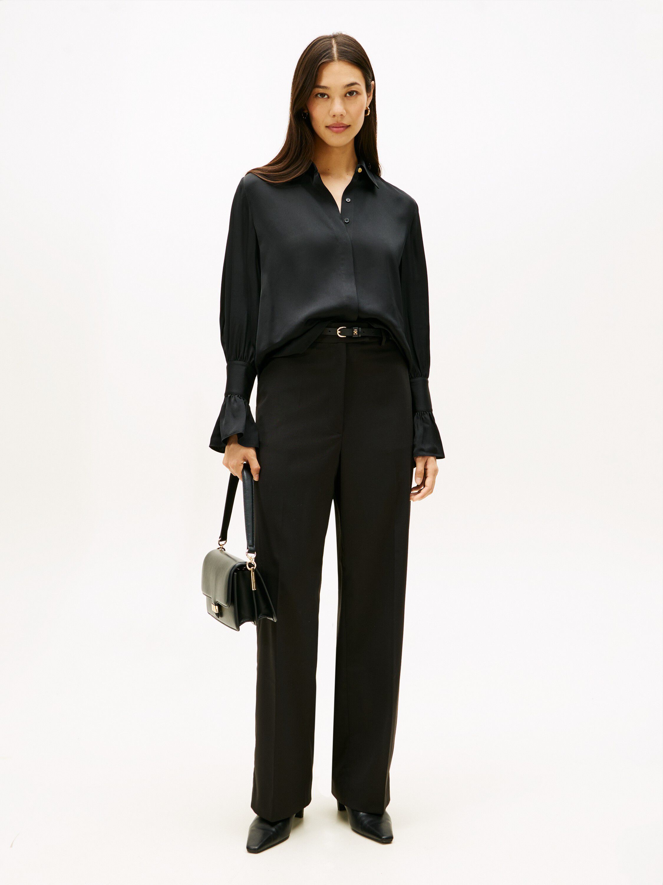 SATEEN RUFFLE CUFF LS SHIRT