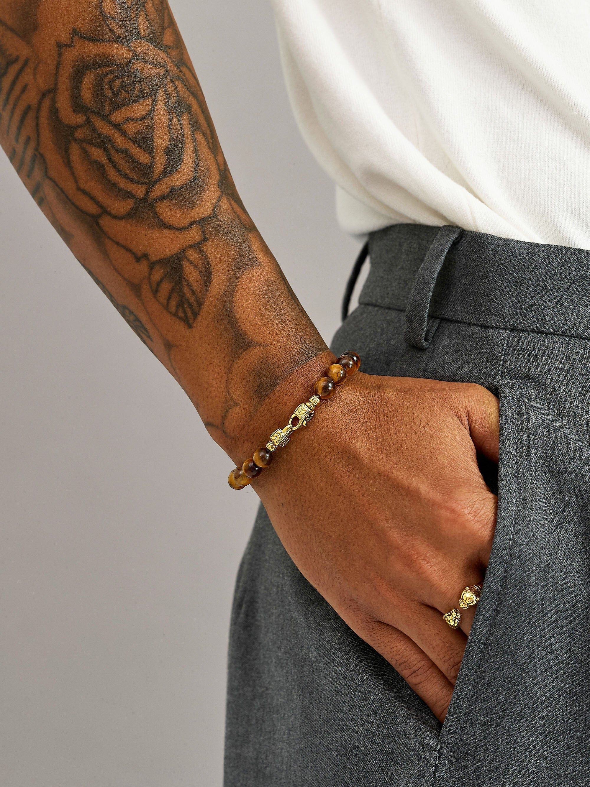 Brown Tiger Eye Healing Bracelet with Gold Lock