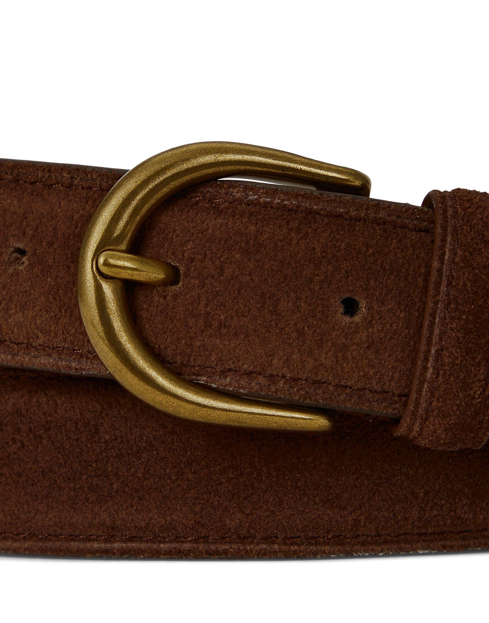 Brass-Buckle Suede Belt