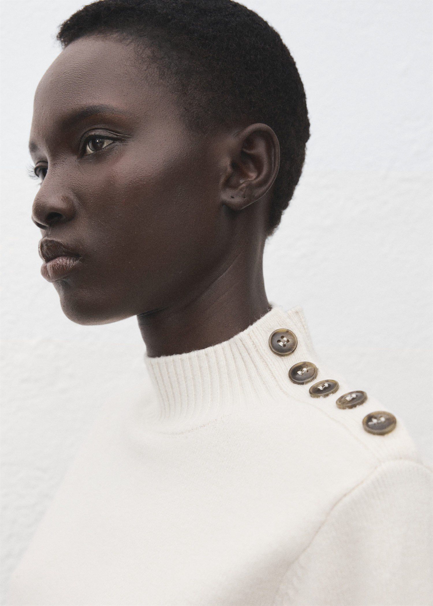 Perkins-neck sweater with button