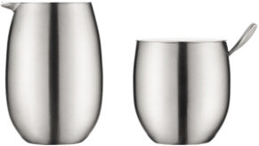 Set med socker- och gr&auml;ddkanna, rostfritt st&aring;l