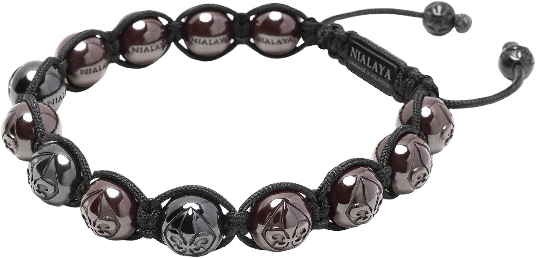 Men's Beaded Bracelet with Black & Burgundy Ceramic Balls