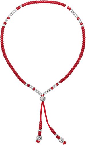 Red Beaded String Bracelet in Silver