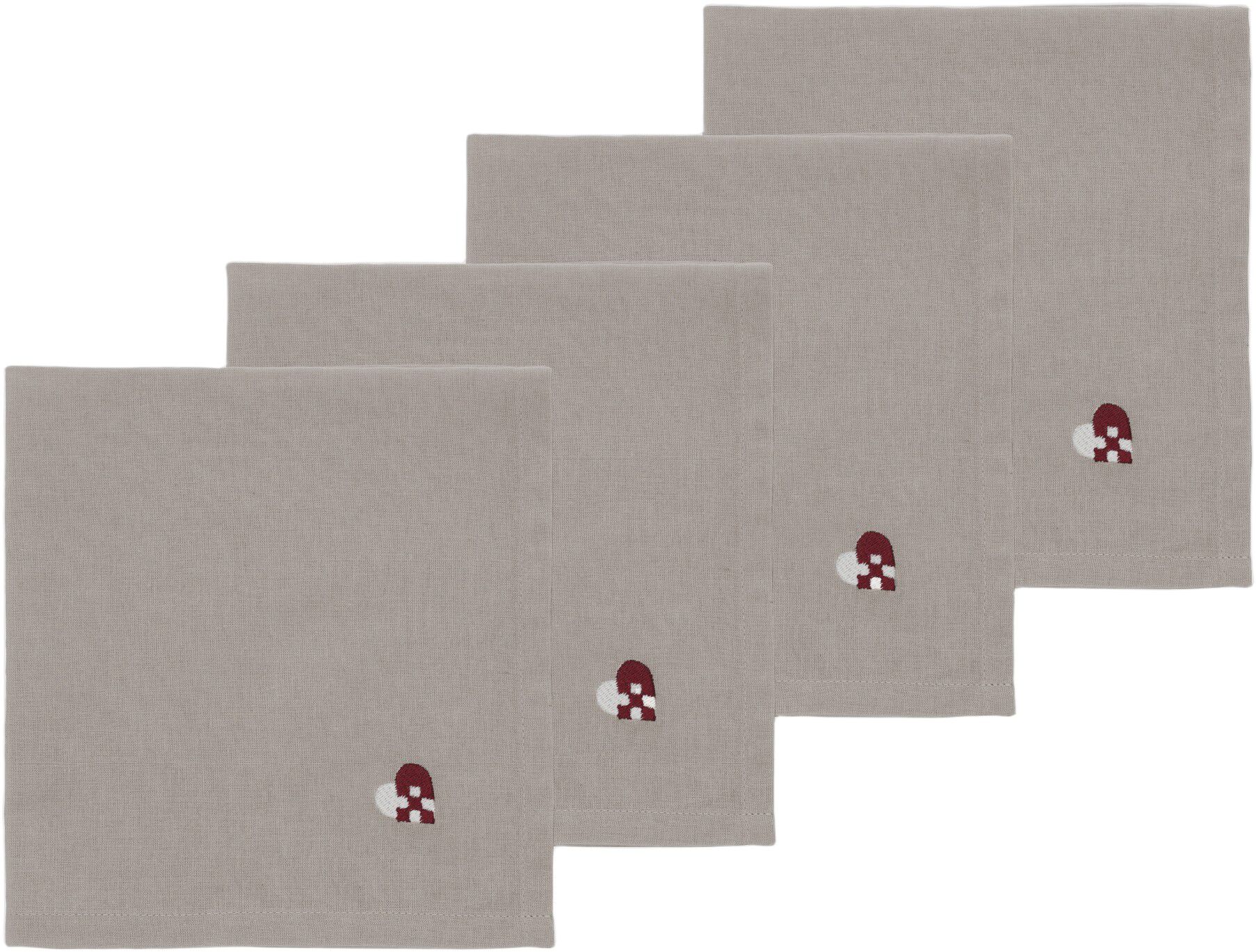 Tygservetter Christmas Hearts Embroidery 4 st Dark red