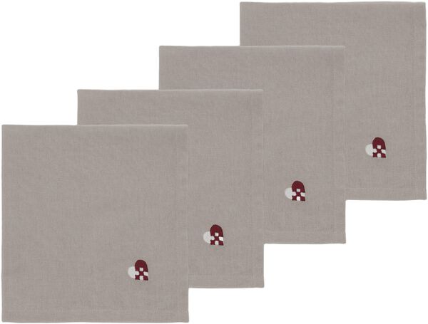 Tygservetter Christmas Hearts Embroidery 4 st Dark red