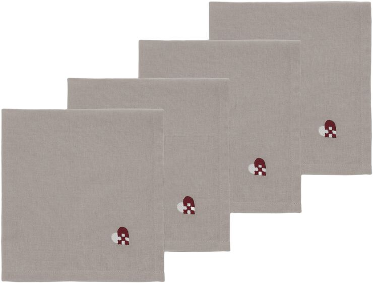 Tygservetter Christmas Hearts Embroidery 4 st Dark red