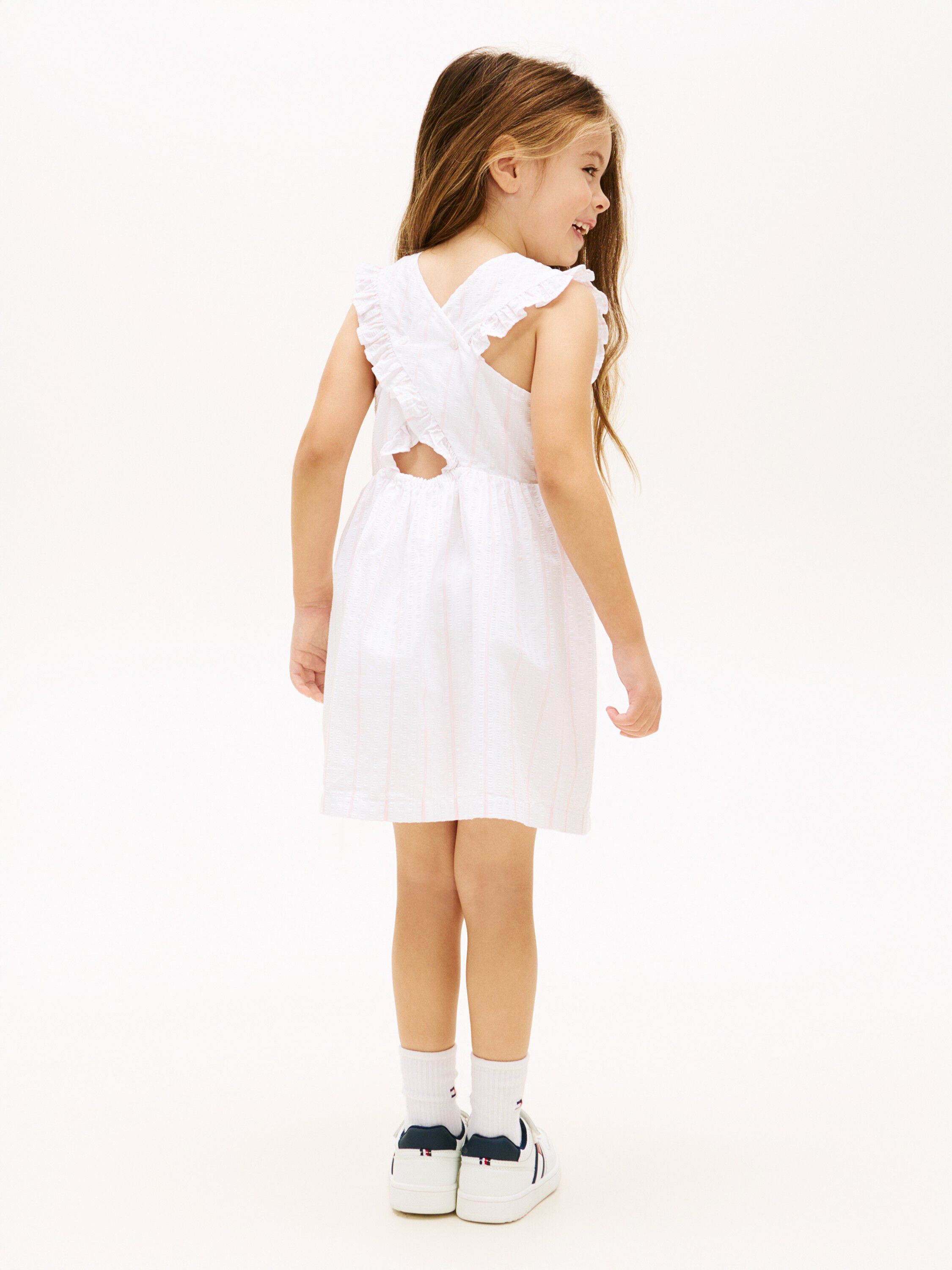 Open Back Seersucker Fit And Flare Dress