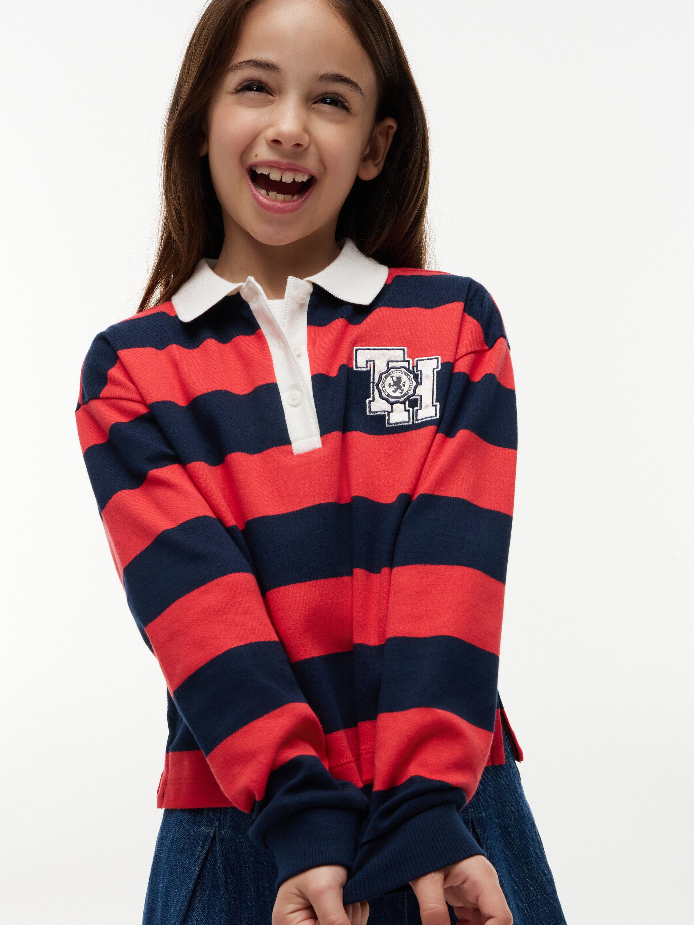Relaxed Fit Stripe Long Sleeve Polo Shirt