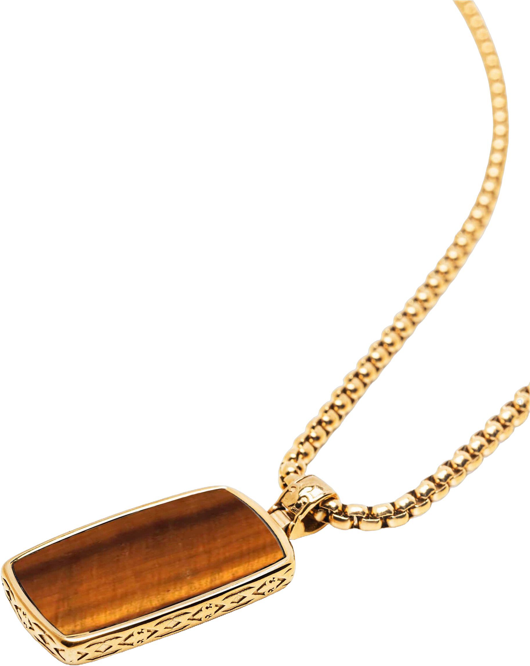 Tiger Eye Dog Tag Necklace in Gold