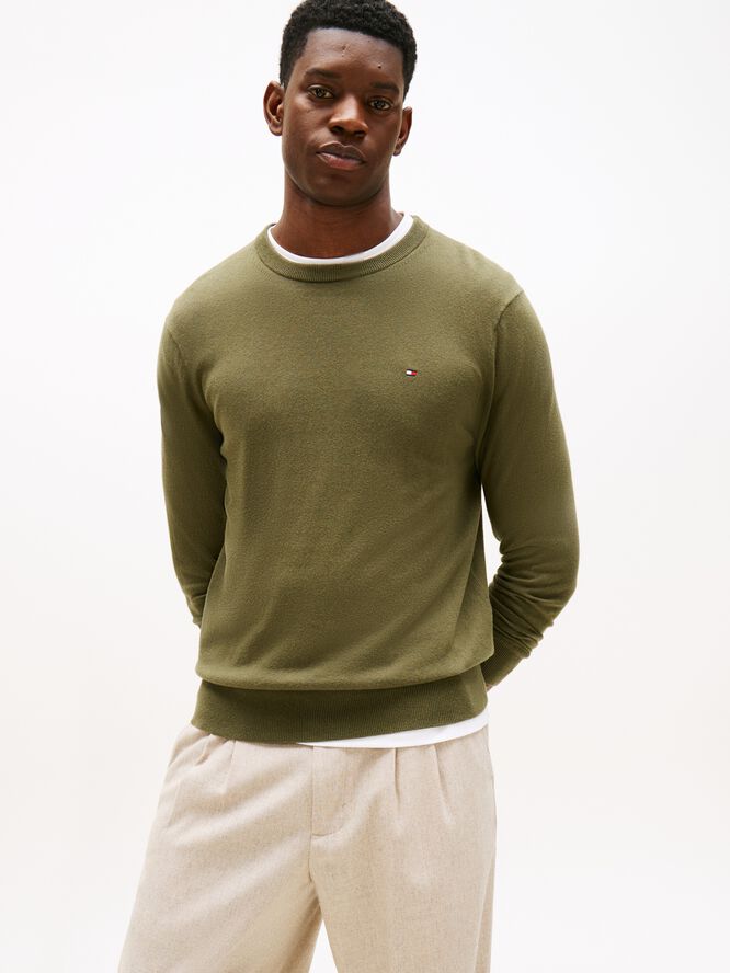 Crew Neck Jumper With Cashmere
