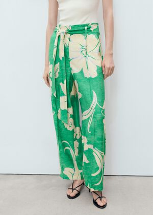 Printed trousers with belt