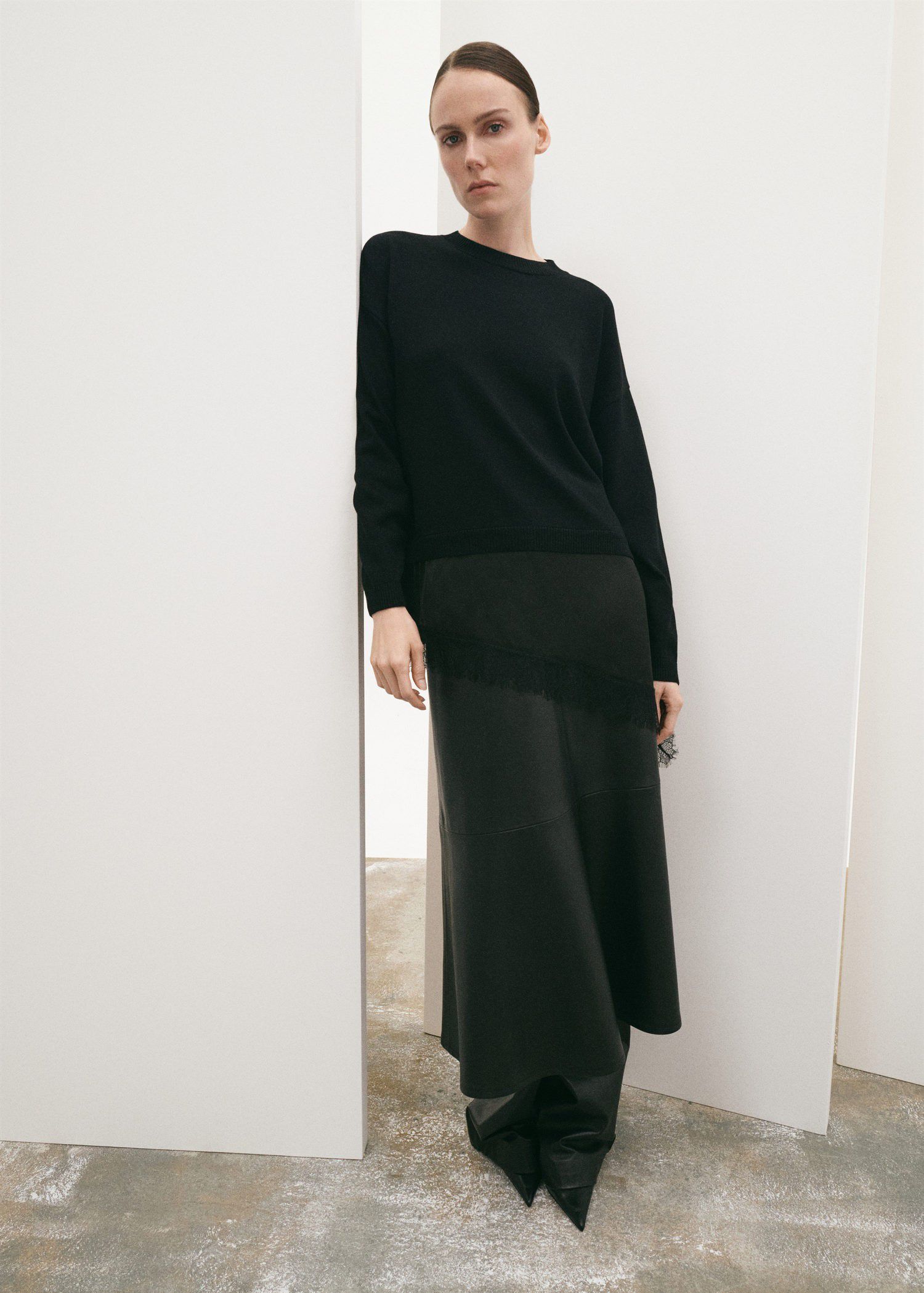 long lace-trimmed sweater