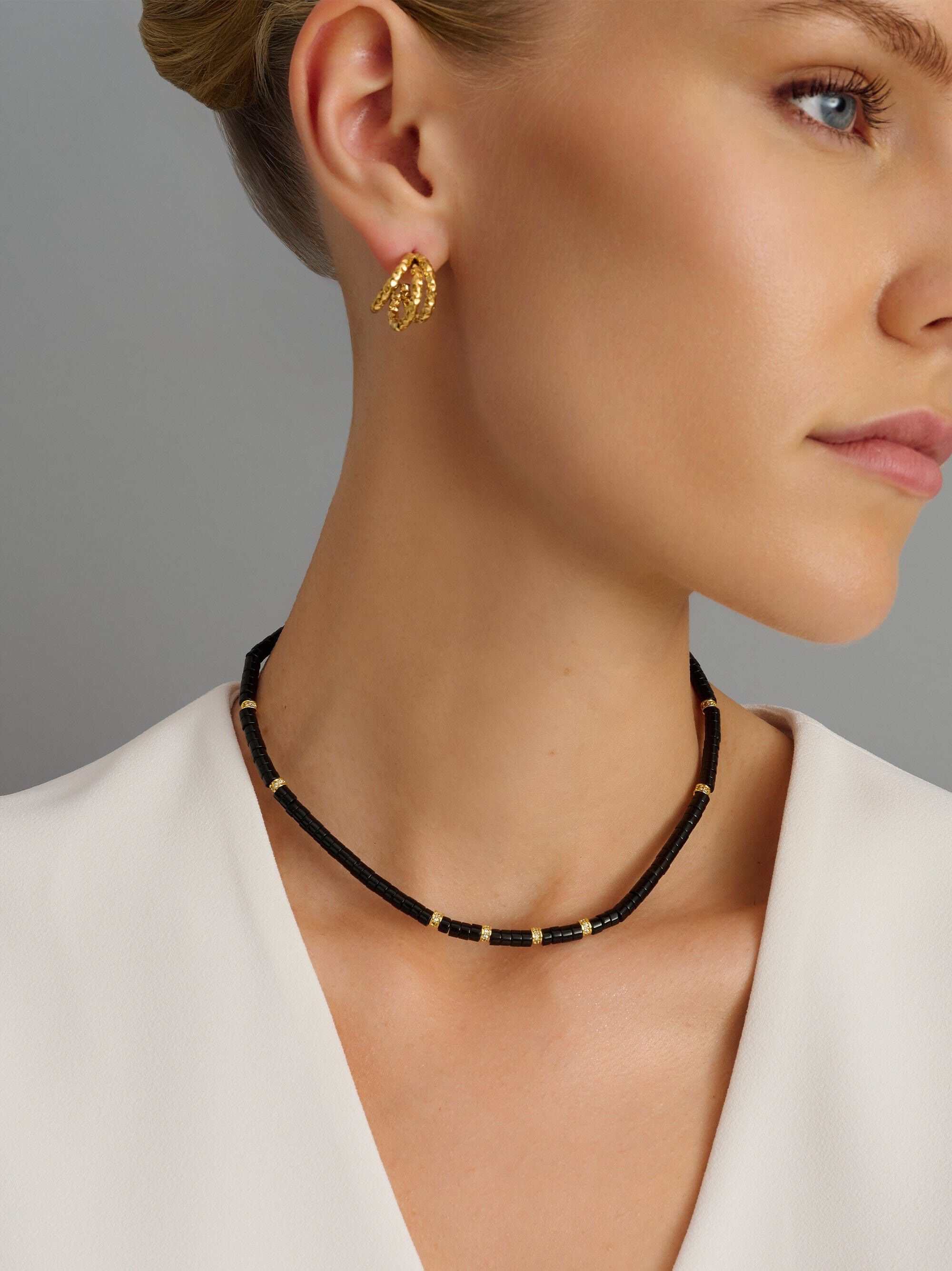 Women's Heishi Black Onyx Choker with Gold