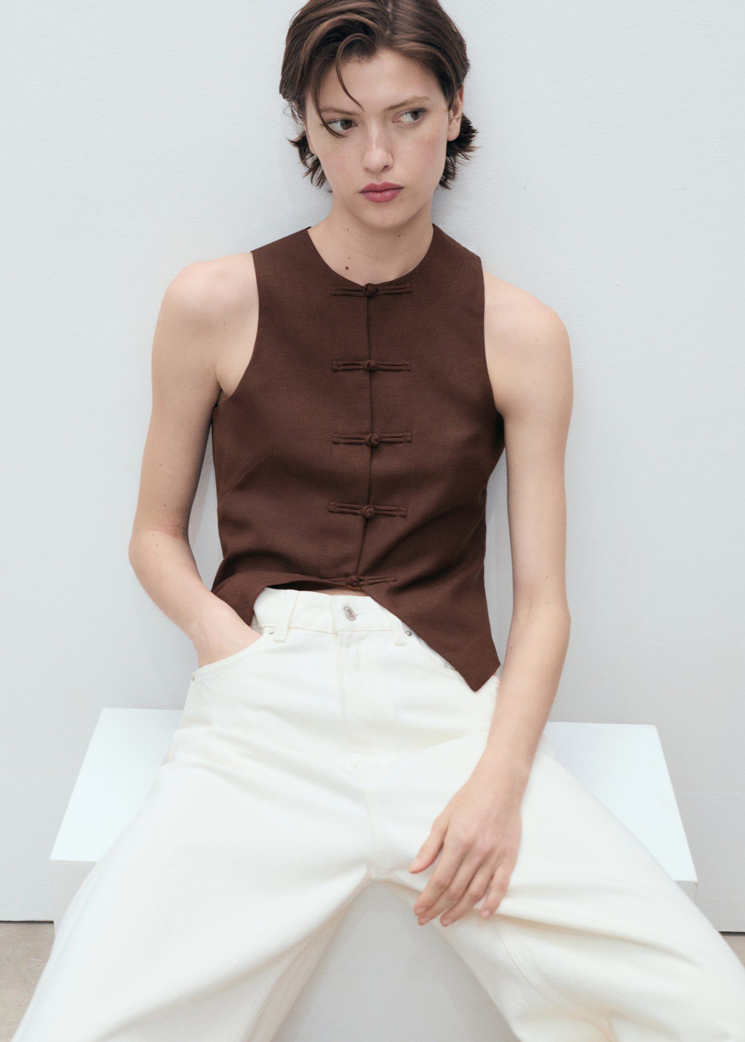 Linen blend suit vest