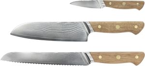 Knivset Douron 3 delar Ek/Damaskusst&aring;l