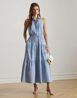 Striped Broadcloth Tiered Shirtdress