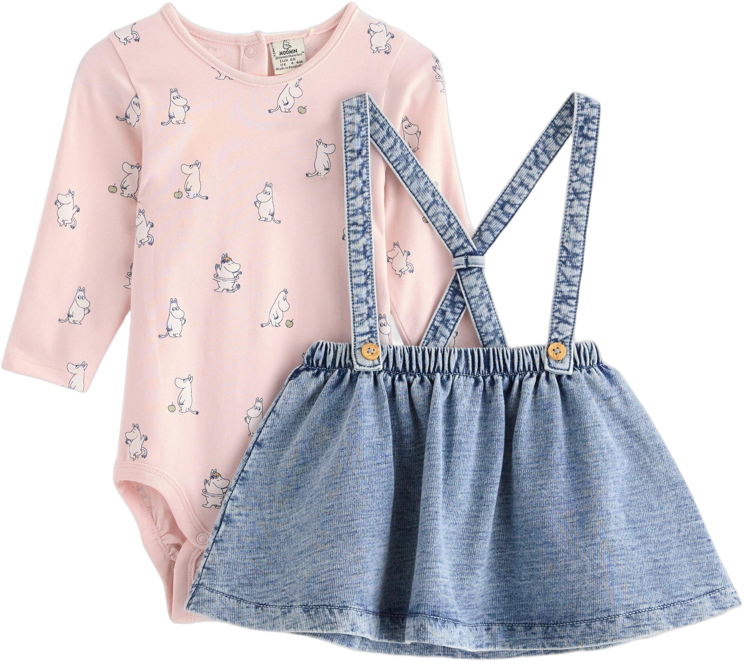 Set i mjuk trik&aring; med kjol i denimt