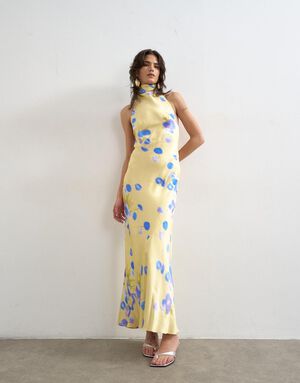 TSVINA HALTER NECK MIDI DRESS WVN