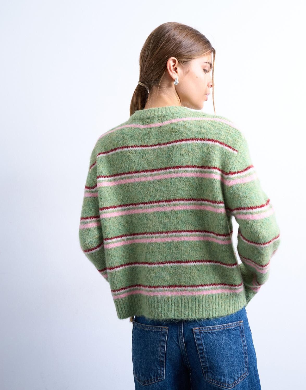 Tscaro Stripe Ls O-Neck Cardigan
