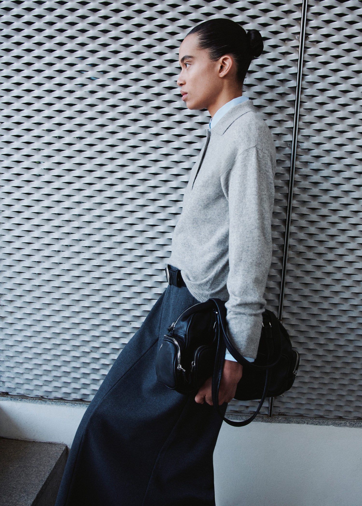 Long-sleeved polo-neck sweater