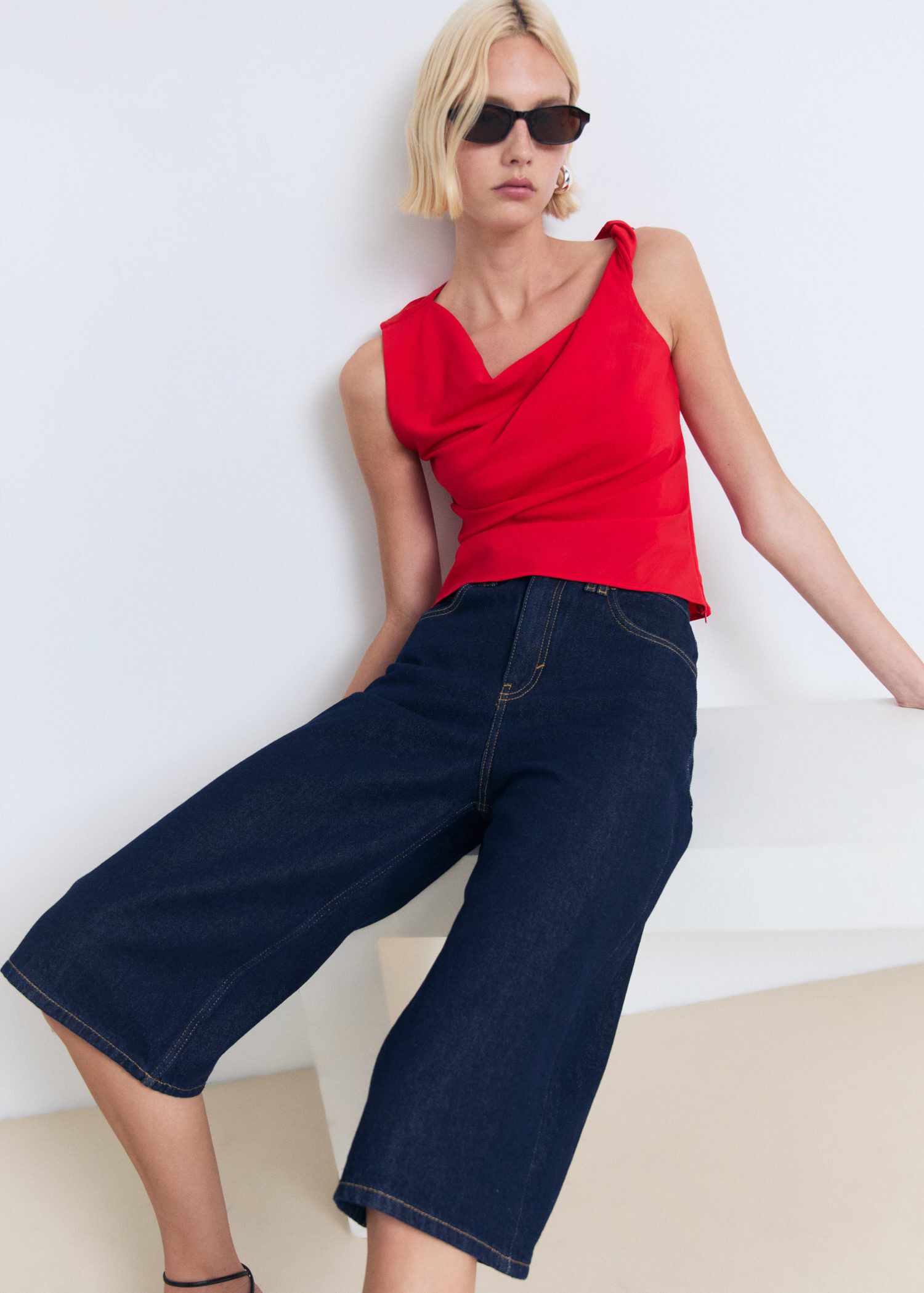 Asymmetrical draped top with straps