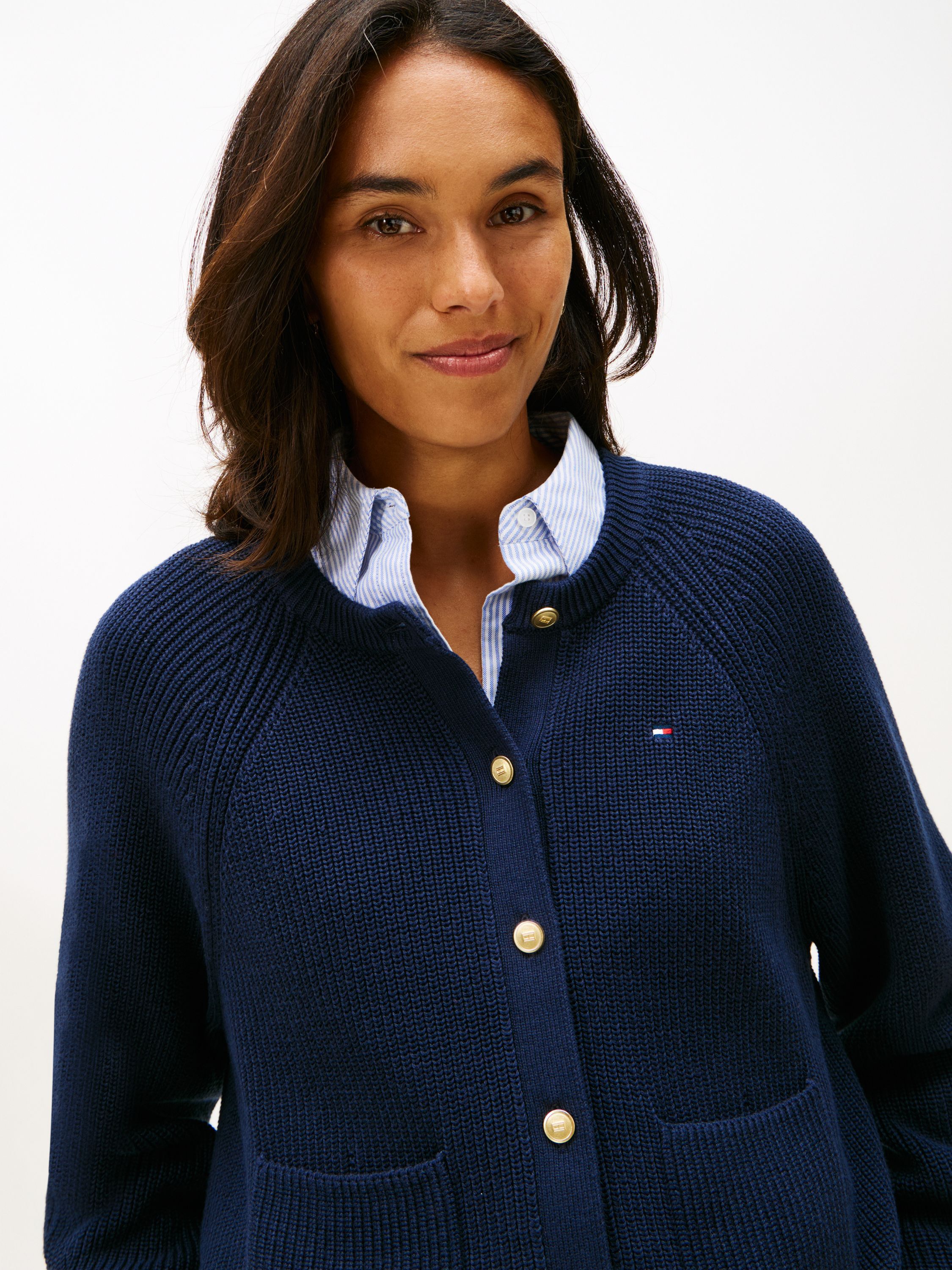 Gold-Tone Button Relaxed Cardigan