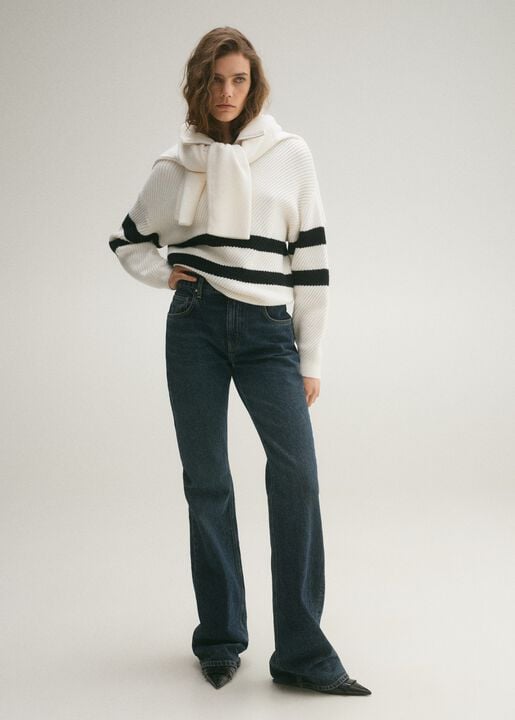 Striped ribbed-knit sweater